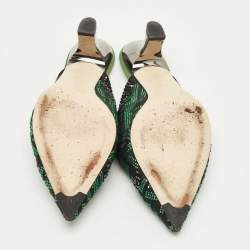 Pre Owned Fendi Green/Black Mesh Crystal Embellish Colibri Mules Size 39.5