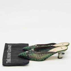 Pre Owned Fendi Green/Black Mesh Crystal Embellish Colibri Mules Size 39.5
