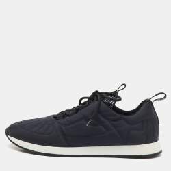 Pre Owned Fendi Navy Blue/Black Fabric FF Freedom Low Top Sneakers Size 38