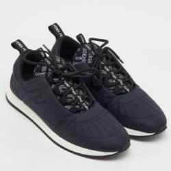 Pre Owned Fendi Navy Blue/Black Fabric FF Freedom Low Top Sneakers Size 38