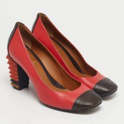 Pre Owned Fendi Multicolor Leather Studded Block Heel Pumps Size 37.5