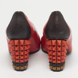 Pre Owned Fendi Multicolor Leather Studded Block Heel Pumps Size 37.5