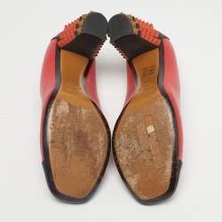 Pre Owned Fendi Multicolor Leather Studded Block Heel Pumps Size 37.5