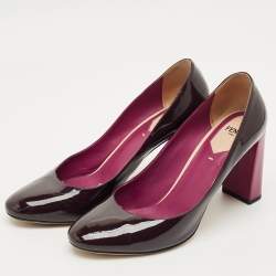 Pre Owned Fendi Burgundy Patent Leather Block Heel Pumps Size 38.5