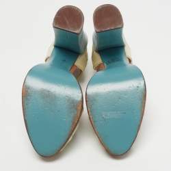 Pre Owned Fendi Beige/Blue Patent Leather Cut Out T-Strap Platform Sandals Size 37