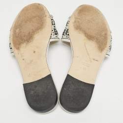 Pre Owned Fendi White Woven Leather Flat Slide Size 38