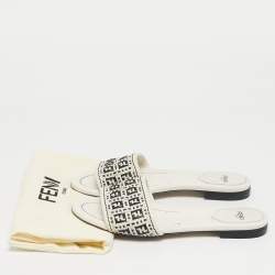 Pre Owned Fendi White Woven Leather Flat Slide Size 38