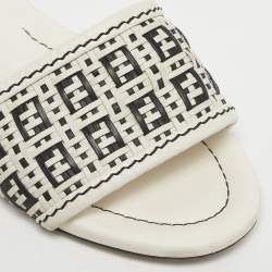 Pre Owned Fendi White Woven Leather Flat Slide Size 38