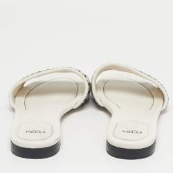 Pre Owned Fendi White Woven Leather Flat Slide Size 38