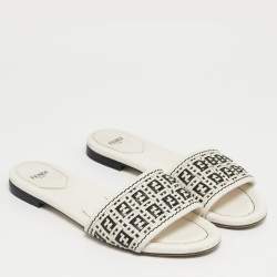 Pre Owned Fendi White Woven Leather Flat Slide Size 38