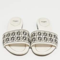 Pre Owned Fendi White Woven Leather Flat Slide Size 38