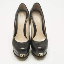 Pre Owned Fendi Black Leather Fendista Platform Pumps Size 37.5
