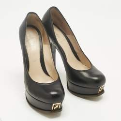 Pre Owned Fendi Black Leather Fendista Platform Pumps Size 37.5