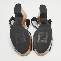 Pre Owned Fendi Black Patent Leather Cork Wedge Sandals Size 38.5