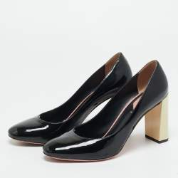 Pre Owned Fendi Black/Cream Patent Leather Block Heel Pumps Size 40