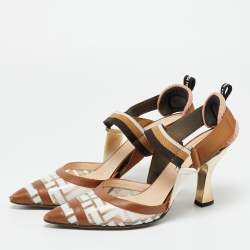 Pre Owned Fendi Multicolor Canvas and Leather Colibri Slingback Pumps Size 40