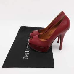 Pre Owned Fendi Red Leather Fendista Platform Pumps Size 38.5