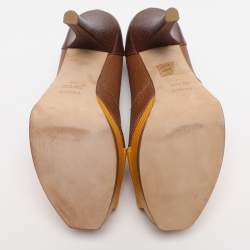 Pre Owned Fendi Brown/Yellow Lizard Embossed Leather Fendista Peep Toe Pumps Size 40