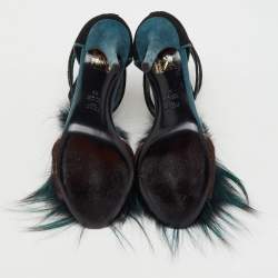 Pre Owned Fendi Multicolor Suede, Calf Hair and Mink Fur Ankle Strap Sandals Size 38