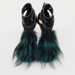Pre Owned Fendi Multicolor Suede, Calf Hair and Mink Fur Ankle Strap Sandals Size 38