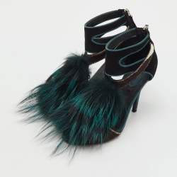 Pre Owned Fendi Multicolor Suede, Calf Hair and Mink Fur Ankle Strap Sandals Size 38