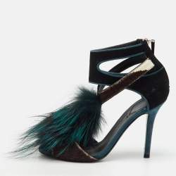 Pre Owned Fendi Multicolor Suede, Calf Hair and Mink Fur Ankle Strap Sandals Size 38