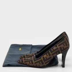 Pre Owned Fendi Brown/Black Zucca Canvas and Leather Pumps Size 36.5
