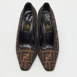 Pre Owned Fendi Brown/Black Zucca Canvas and Leather Pumps Size 36.5