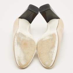 Pre Owned Fendi Beige Patent Leather Round Toe Block Heel Pumps Size 40