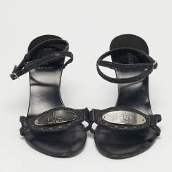 Pre Owned Fendi Black Leather Buckle Detail Ankle Strap Sandals Size 36.5