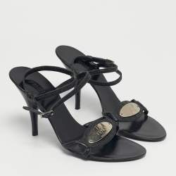 Pre Owned Fendi Black Leather Buckle Detail Ankle Strap Sandals Size 36.5