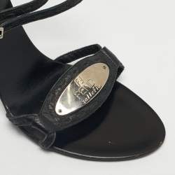 Pre Owned Fendi Black Leather Buckle Detail Ankle Strap Sandals Size 36.5