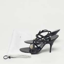 Pre Owned Fendi Black Leather Buckle Detail Ankle Strap Sandals Size 36.5