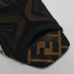 Pre Owned Fendi Black/Brown FF Neoprene and Mesh Freedom Patchwork Slingback Sandals Size 40