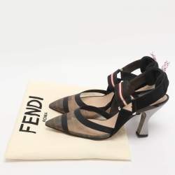 Pre Owned Fendi Multicolor Mesh And Fabric Colibri Slingback Pointed Toe Sandals Size 37.5