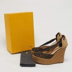 Pre Owned Fendi Brown Zucca Canvas Espadrille Wedge Sandals Size 41