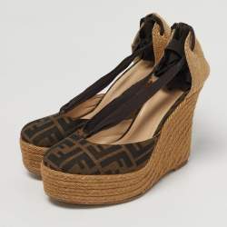 Pre Owned Fendi Brown Zucca Canvas Espadrille Wedge Sandals Size 41