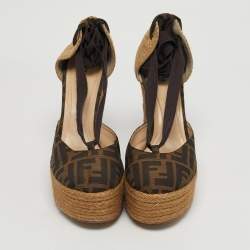 Pre Owned Fendi Brown Zucca Canvas Espadrille Wedge Sandals Size 41