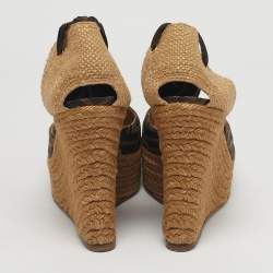 Pre Owned Fendi Brown Zucca Canvas Espadrille Wedge Sandals Size 41
