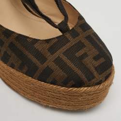Pre Owned Fendi Brown Zucca Canvas Espadrille Wedge Sandals Size 41