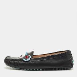 Pre Owned Fendi Black Leather Studded Flowerland Loafers Size 40