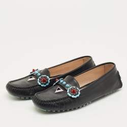 Pre Owned Fendi Black Leather Studded Flowerland Loafers Size 40