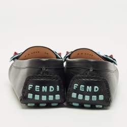 Pre Owned Fendi Black Leather Studded Flowerland Loafers Size 40