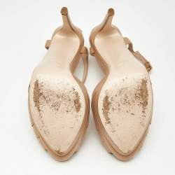 Pre Owned Fendi Beige Leather Duo Platform T-Strap Sandals Size 37