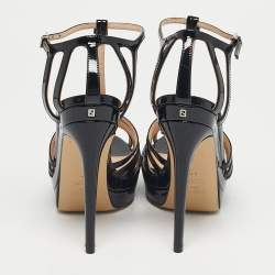 Pre Owned Fendi Black Patent Leather Strappy T-Bar Platform Sandals Size 37