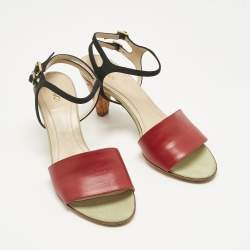 Pre Owned Fendi Multicolor Fabric and Leather Cork Ankle Strap Sandals Size 36