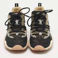 Pre Owned Fendi Black/Brown Zucca Mesh and PVC Fluid High Top Sneakers Size 39