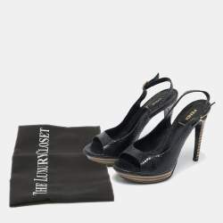 Pre Owned Fendi Black Python Embossed Leather Ankle Strap Sandals Size 38