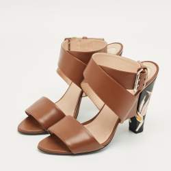 Pre Owned Fendi Brown Leather Ankle Strap Sandals Size 41
