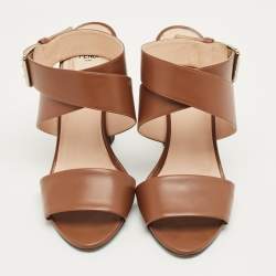 Pre Owned Fendi Brown Leather Ankle Strap Sandals Size 41